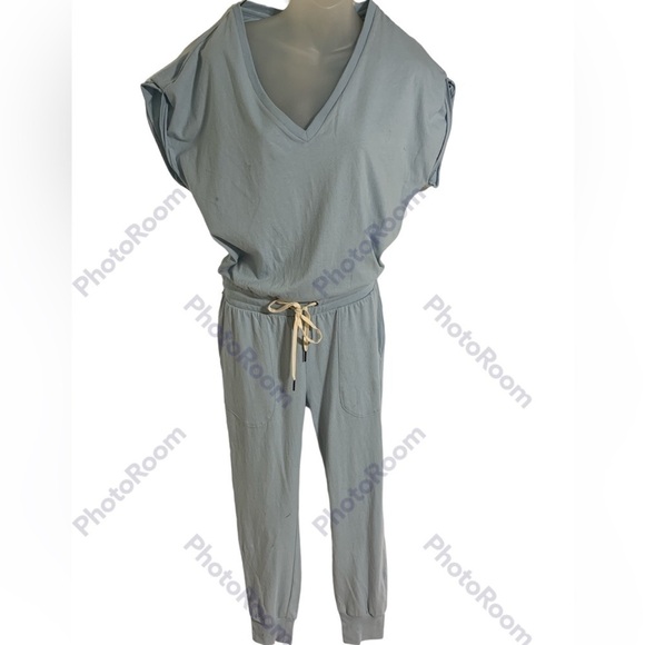 N:Philanthropy Roll Sleeve Power Blue Tie Waist Jogger Jumpsuit Size Small - Picture 2 of 10